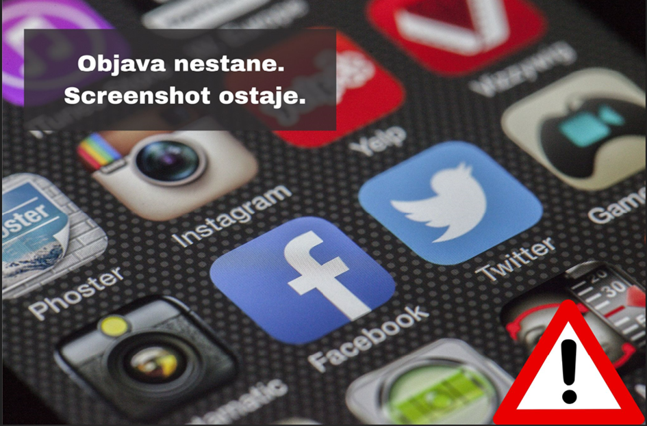 Vizual prikazuje mobilni ekran, ikone društvenih mreža i znak upozorenja koji simbolizira brzinu širenja negativnih reakcija na društvenim mrežama i važnost pravodobne PR komunikacije.
