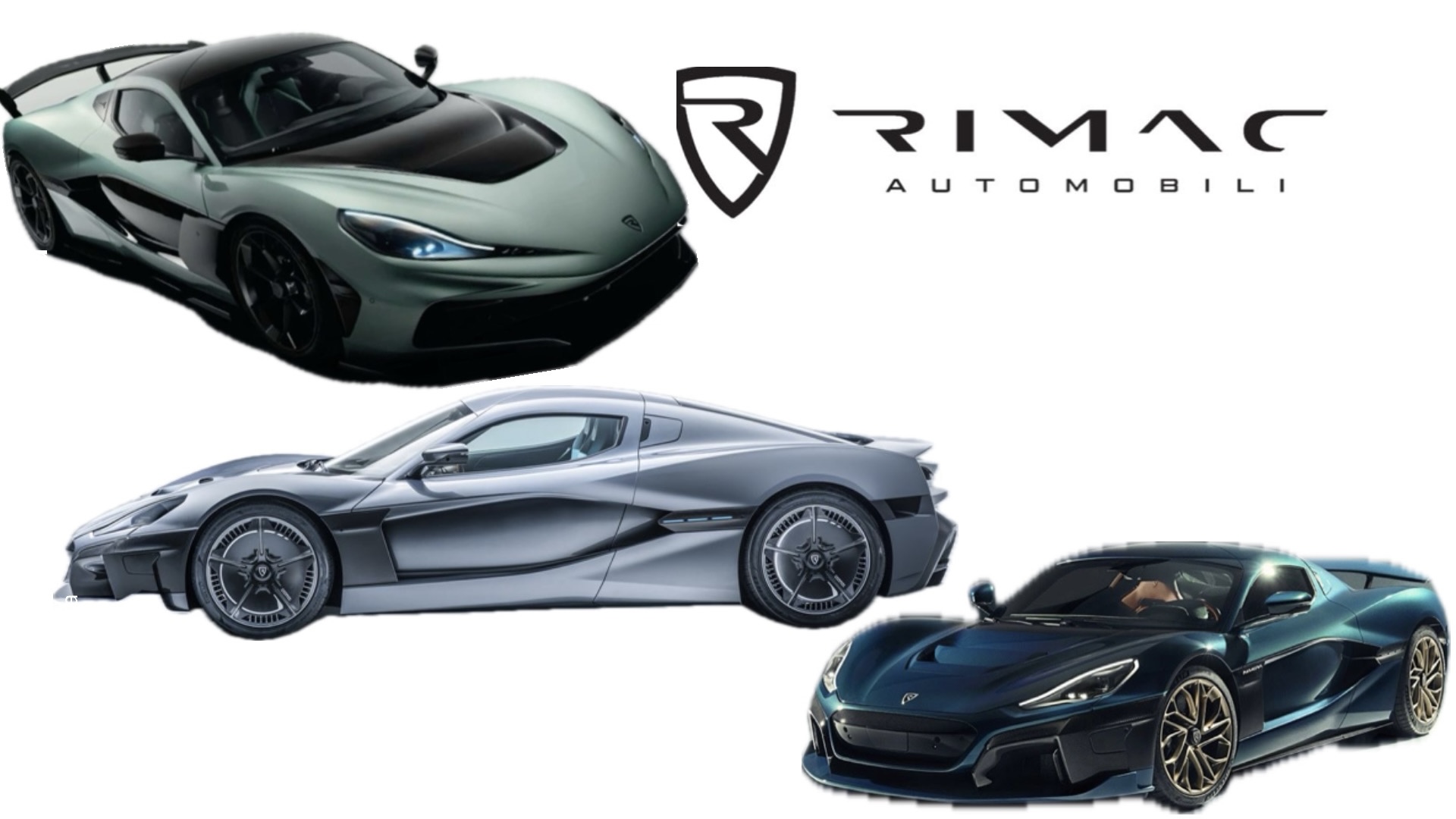 Kolaž koji prikazuje Rimac Neveru i logotip tvrtke Rimac automobili