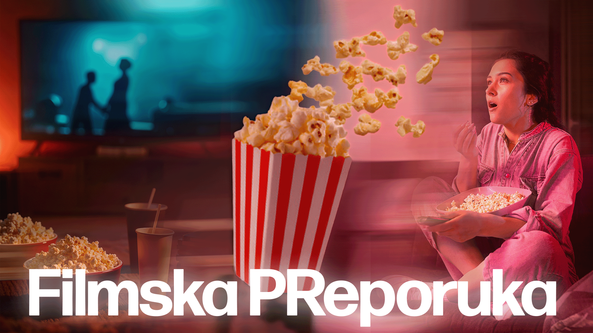 Ilustracija film i kokice s natpisom "Filmska PReporuka"