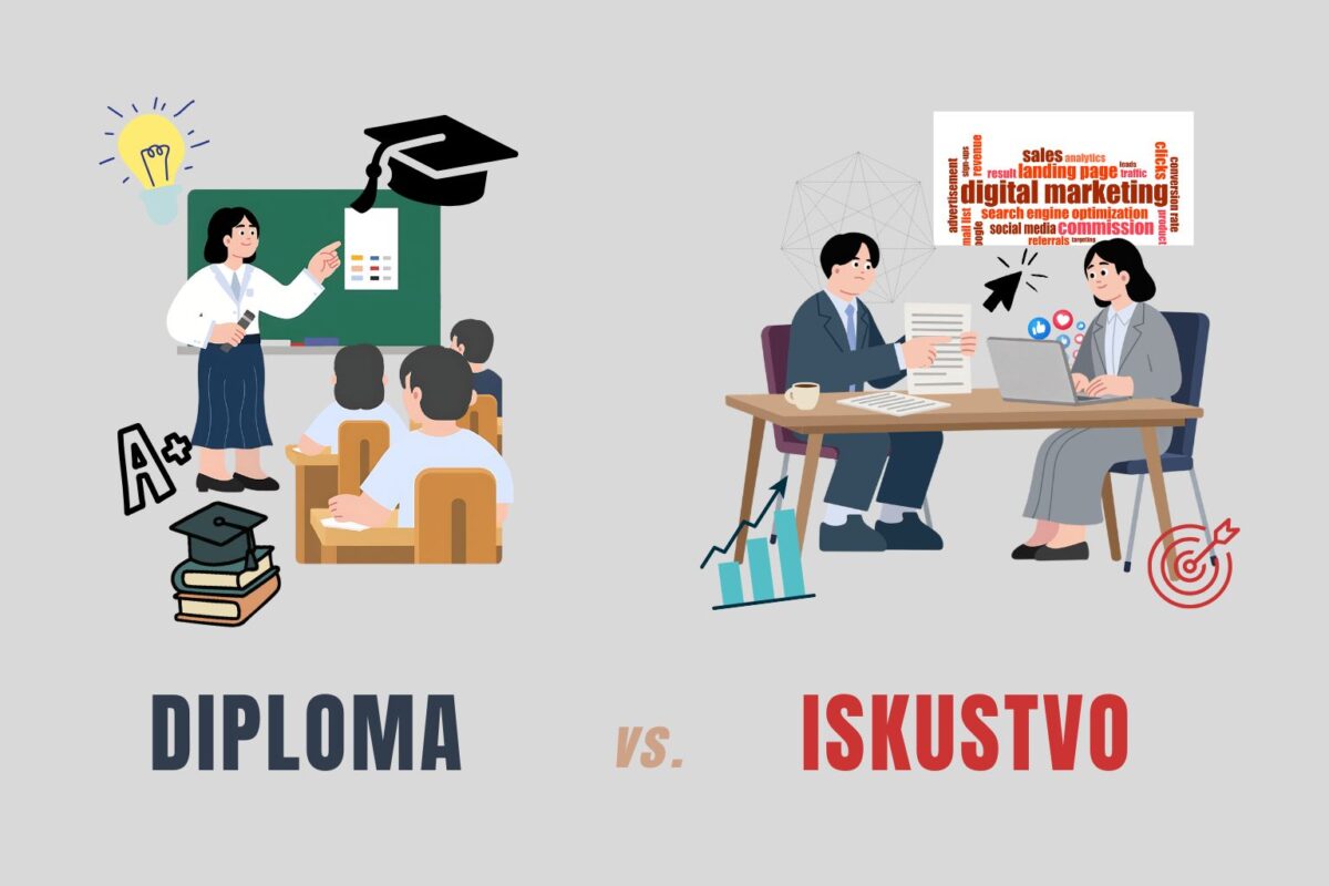 Ilustracija usporedbe diplome i iskustva