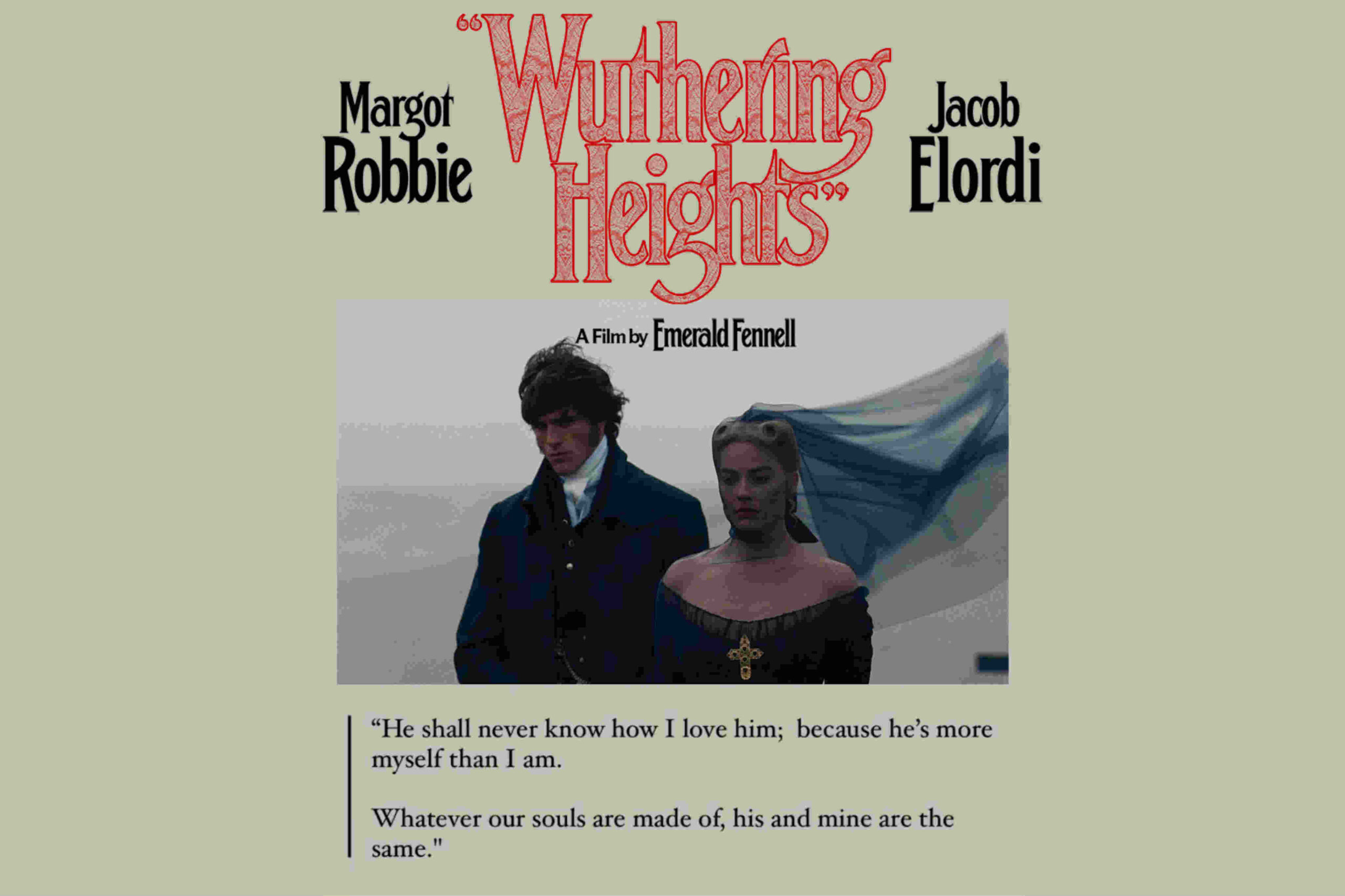 Kolaž filma Wuthering Heights s glavnim glumcima Margot Robbie i Jacob Elordijem.