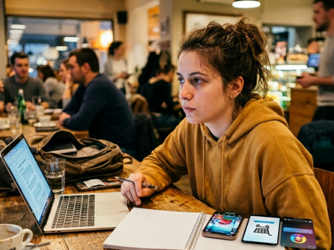 Djevojka koja sjedi za laptopom.