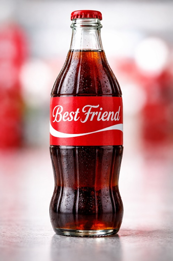 Prikaz staklene Coca-Cole boce uz natpis "Best Friend".