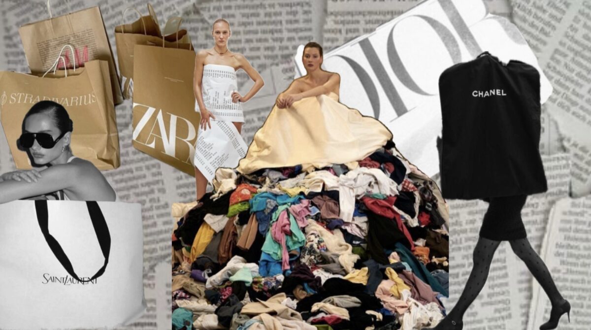 Kolaž s prikayom luksuzne fashion industrije i fast fashion industrije.